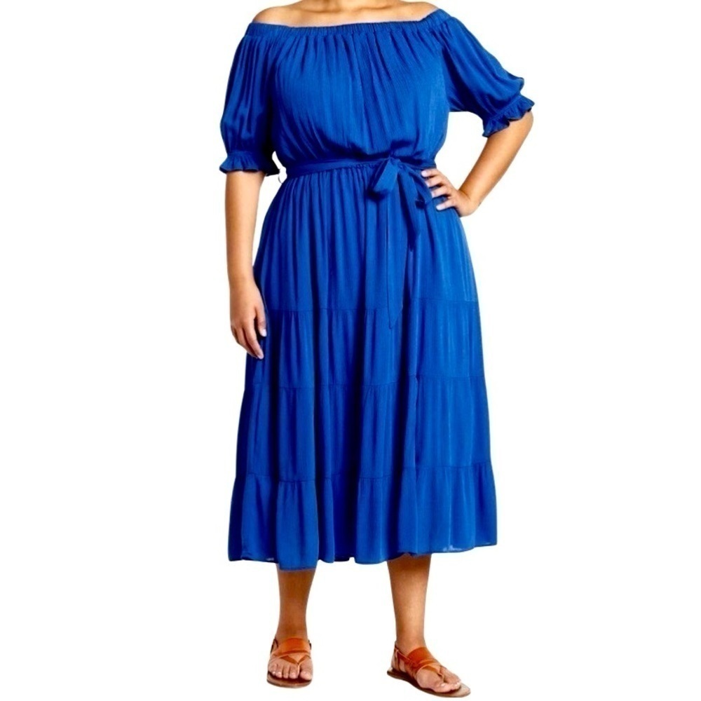 Curvy Sense Blue Tiered Boho Inspired Long Dress Size 4X